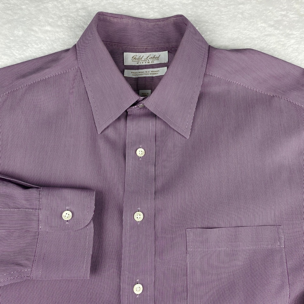 Roundtree & Yorke Gold Label Fitted Purple Stripe Dress Shirt 16.5 34 Non-Iron